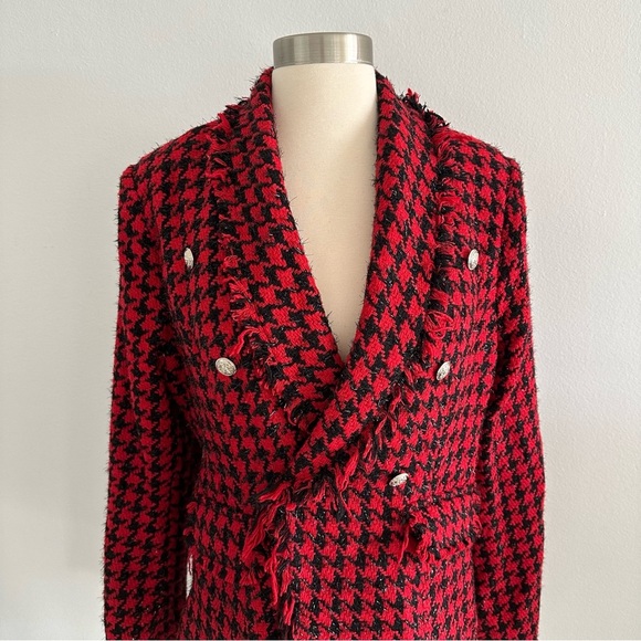 Aqua Cutaway Tweed Blazer Jacket Red/Black L - Picture 2 of 7